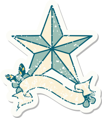 Bir insan tarafından çizilmiş bir yıldızın sancağı olan eski bir etiket.