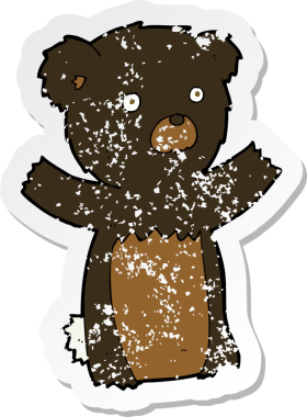 Bir insan tarafından çizilmiş siyah ayı yavrusunun gerilemiş çıkartması.