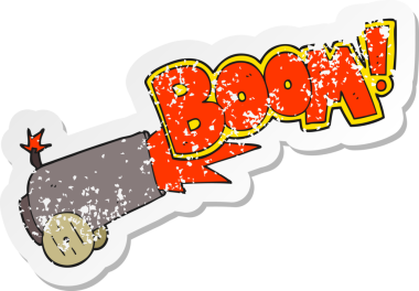 Bir insan tarafından çizilmiş karikatür top ateşinin gerilimli yapıştırması.