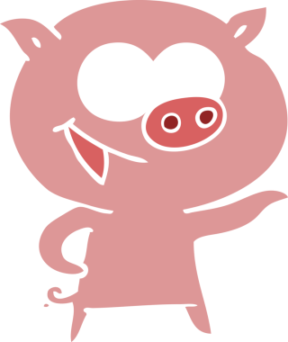 Bir insan tarafından çizilmiş neşeli domuz düz renkli çizgi film.