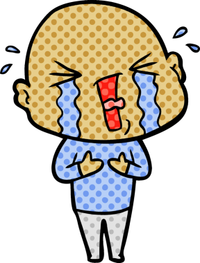 Bir insan tarafından çizilmiş ağlayan kel bir adam.