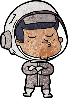 Bir insan tarafından çizilmiş kendine güvenen bir astronot çizgi filmi.