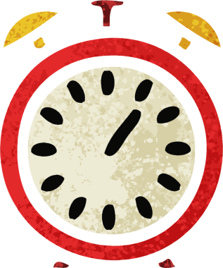 Bir insan tarafından çizilmiş alarm saatinin retro çizim tarzı karikatürü