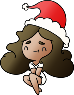 Bir insan tarafından çizilmiş Kawai kızının el çizimi gradyan çizgi filmi.