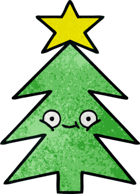 Bir insan tarafından çizilmiş bir Noel ağacının retro grunge desenli karikatürü