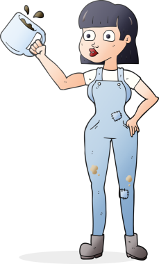 Bir insan tarafından çizilmiş kahve fincanı ile serbest çizilmiş kadın karikatür.