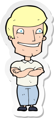 Bir insan tarafından çizilmiş sırıtan bir karikatür çıkartması.