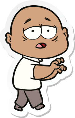 Bir insan tarafından çizilmiş, yorgun, kel bir adamın çıkartması.