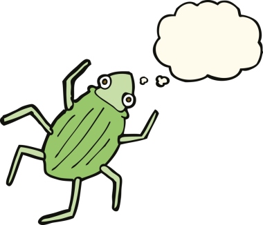 Bir insan tarafından çizilmiş düşünce baloncuklu çizgi film böceği