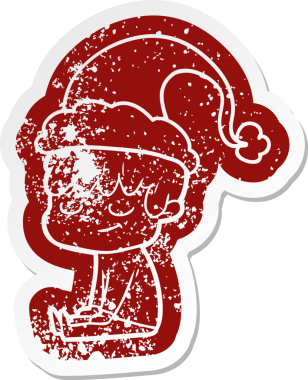 Bir insan tarafından çizilmiş Noel Baba şapkası takan mutlu bir çocuğun garip bir karikatürü.