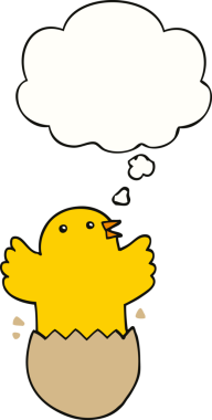 Bir insan tarafından çizilmiş düşünce baloncuğu ile yumurtadan çıkan kuş.