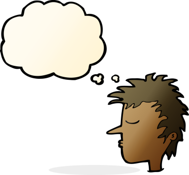 Bir insan tarafından çizilmiş düşünce baloncuklu erkek yüzü.