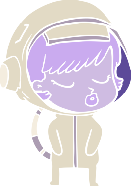 Düz renkli çizgi film. Bir insan tarafından çizilmiş güzel astronot kız.