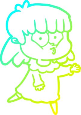 Bir insan tarafından çizilen ıslık çalan bir kızın soğuk gradyan çizgisi.