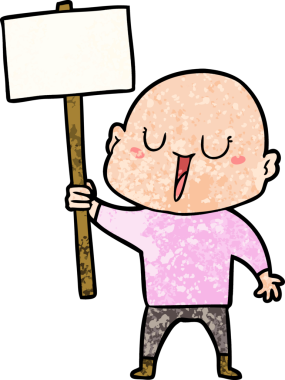 Bir insan tarafından çizilmiş mutlu, kel bir adam.