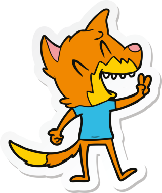 Bir insan tarafından çizilmiş gülen tilki çizgi filminin çıkartması.