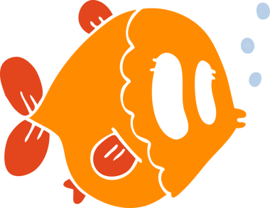 Bir insan tarafından çizilmiş düz renkli karikatür balığı