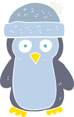 Bir insan tarafından çizilen düz renkli penguen çizimi