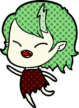 Bir insan tarafından çizilmiş gülen vampir kız çizgi filmi.