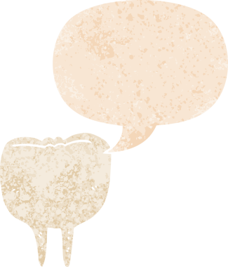 Bir insan tarafından çizilmiş grunge dertli retro desenli konuşma baloncuklu çizgi film dişleri