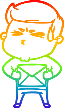 Bir insan tarafından çizilmiş terleyen bir çizgi film karakterinin çizimi.