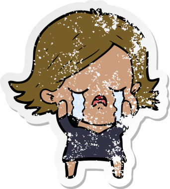 Bir insan tarafından çizilmiş, ağlayan bir çizgi film kızının sıkıntılı çıkartması.