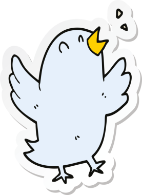 Bir insan tarafından çizilmiş şarkı söyleyen çizgi film kuşunun çıkartması.