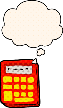 bir insan tarafından çizilmiş çizgi roman tarzında düşünce baloncuğu olan çizgi film hesap makinesi