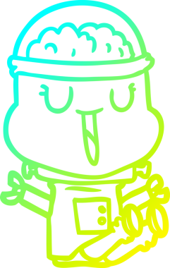 Bir insan tarafından çizilmiş mutlu çizgi film robotu çizimi.