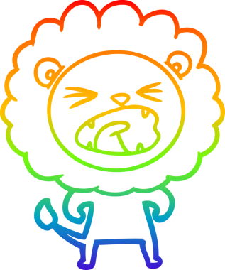 Bir insan tarafından çizilmiş kızgın bir aslanın gökkuşağı gradyanı çizimi