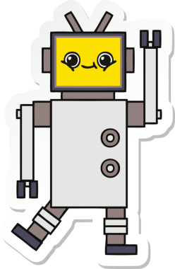 Bir insan tarafından çizilmiş şirin çizgi film robotunun çıkartması.