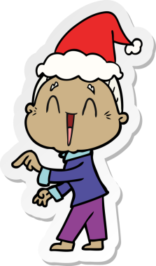 Bir insan tarafından çizilmiş Noel Baba şapkası giyen mutlu yaşlı bir kadının el yazısı.