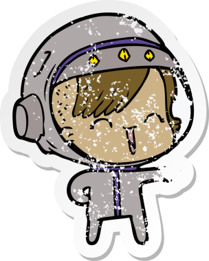 Bir insan tarafından çizilmiş mutlu bir uzay kızının sıkıntılı çıkartması.