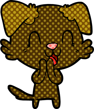 Bir insan tarafından çizilmiş gülen çizgi film köpeği.