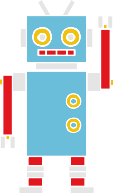 Bir insan tarafından çizilen dans eden robotun düz renkli retro karikatürü