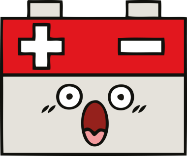 Bir insan tarafından çizilmiş bir araba aküsünün sevimli karikatürü.