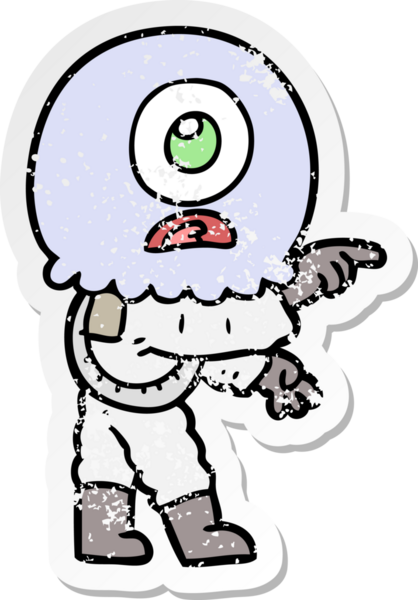 Bir insan tarafından çizilmiş sıkıntılı bir Tepegöz uzaylı uzay adamının çıkartması.