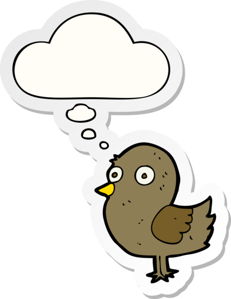 Düşünce baloncuğu insan tarafından çizilmiş bir çıkartma olan çizgi film kuşu.