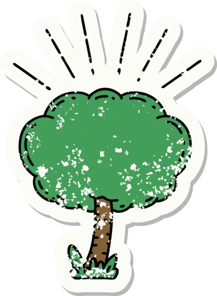 Bir insan tarafından çizilmiş dövme stili bir ağacın eski etiketi.