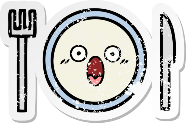 Bir insan tarafından çizilmiş tatlı bir yemek tabağının sıkıntılı çıkartması.