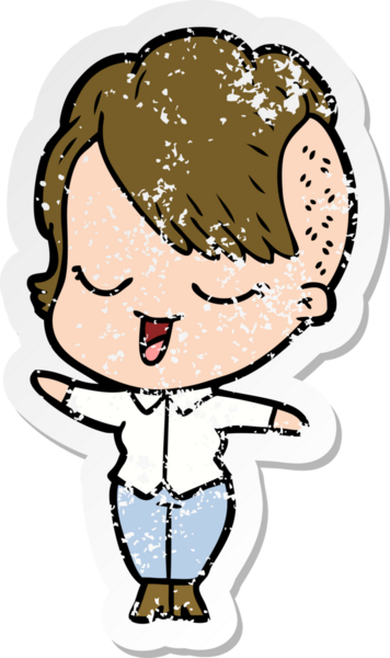 Bir insan tarafından çizilmiş mutlu bir çizgi film kızının sıkıntılı çıkartması.