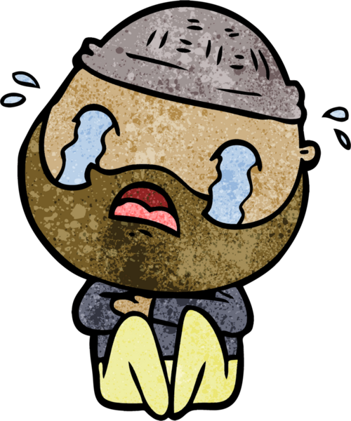 Çizgi film sakallı adam bir insan tarafından çizilmiş ağlıyor.