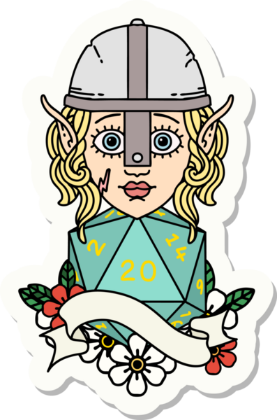 Bir insan tarafından çizilmiş 20 zarlı bir elf savaşçısı çıkartması.