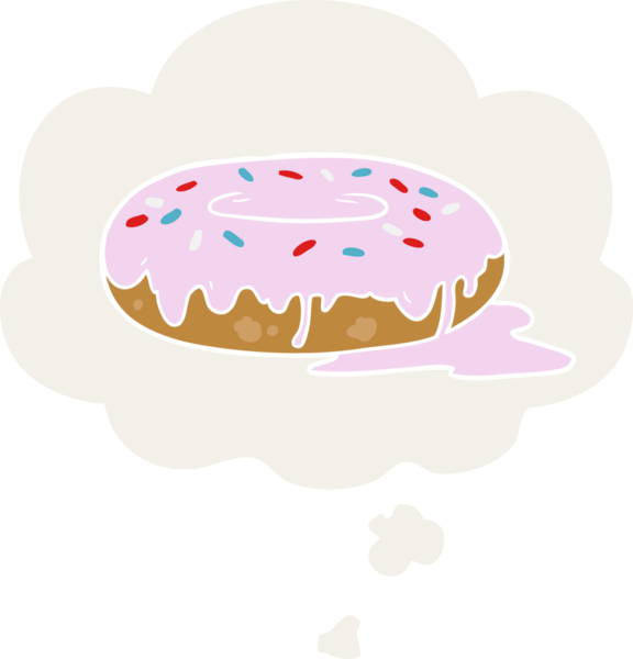 Düşünce baloncuğu olan çizgi film çörekleri insan tarafından çizilmiş.