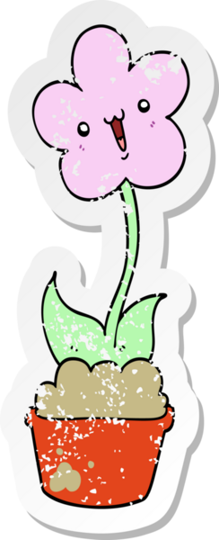 Bir insan tarafından çizilmiş şirin bir karikatür çiçeğinin sıkıntılı çıkartması.