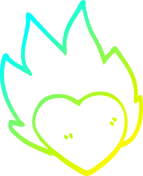 Bir insan tarafından çizilmiş yanan bir kalbin soğuk gradyan çizgisi.