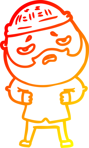 İnsan tarafından çizilmiş sakallı, endişeli bir çizgi film karakteri.