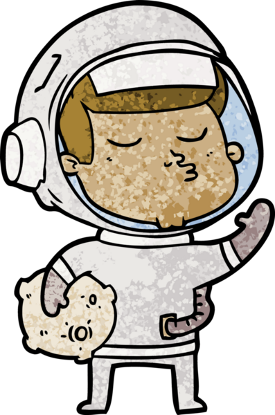 Bir insan tarafından çizilmiş kendine güvenen bir astronot çizgi filmi.