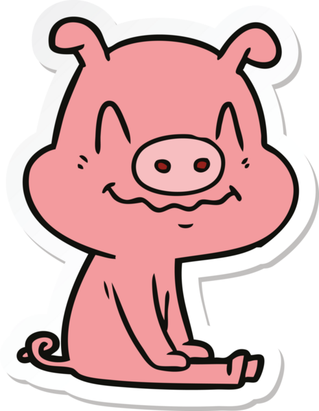 Bir insan tarafından çizilmiş sinirli çizgi film domuzu çıkartması.