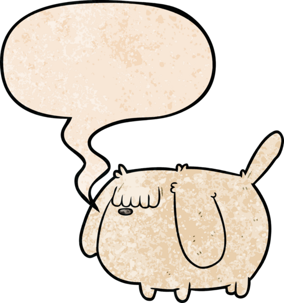 Bir insan tarafından çizilmiş eski moda konuşma baloncuklu komik çizgi film köpeği.